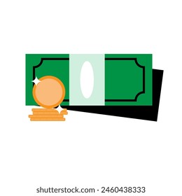 Bills and coin money flat style icon vector illustration design