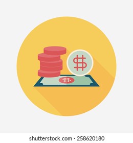 bills and coins flat icon with long shadow,eps10