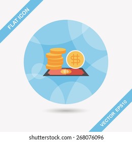 bills and coins flat icon with long shadow,eps10