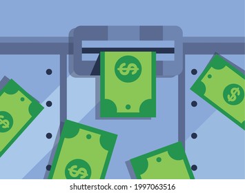 Bills coming out of the atm cashier of money design