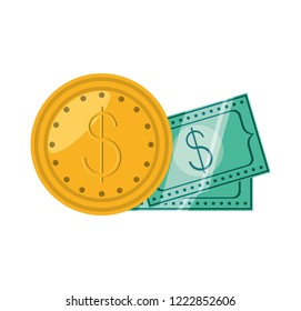bills dollar with coin isolated icon