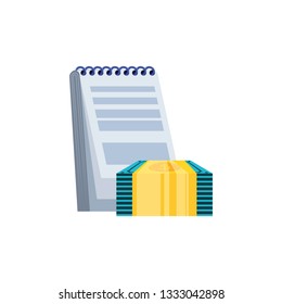 bills dollar pile with notepad