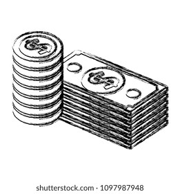 bills dollars and coins money isometric