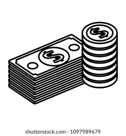 bills dollars and coins money isometric