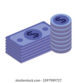 bills dollars and coins money isometric