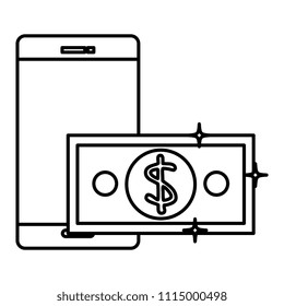 bills dollars with smartphone