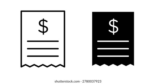 Bills icon. Flat and outline icons. Black icons