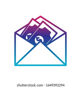 bills inside envelope gradient line style icon of money financial item banking commerce market payment buy currency accounting and invest theme Vector illustration