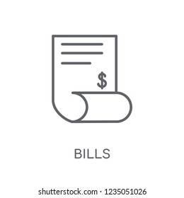 Bills linear icon. Modern outline Bills logo concept on white background from e-commerce and payment collection. Suitable for use on web apps, mobile apps and print media.
