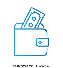 bills money dollars in wallet gradient style vector illustration design