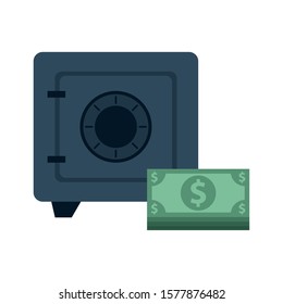bills money with safe box vector illustration design