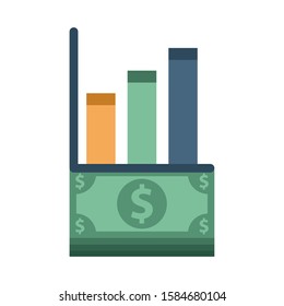 bills money with statistics bars vector illustration design
