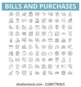 Bills and purchases icons, line symbols, web signs, vector set, isolated illustration