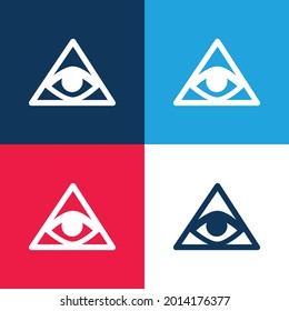 Símbolo de letras de un ojo dentro de un triángulo o pirámide azul y rojo cuatro colores conjunto de iconos mínimo