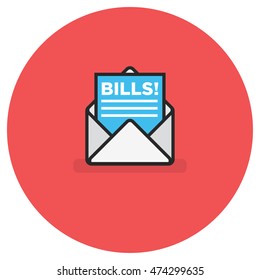 'Bills' Written Inside An Envelope Letter (Line Icon in Flat Style Vector Illustration Design)