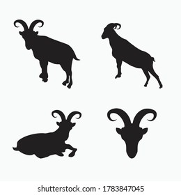 billy goat silhouette set isolated on white - goat, sheep, lamb logo emblem or button icon silhouette - mammal, animal vector icon