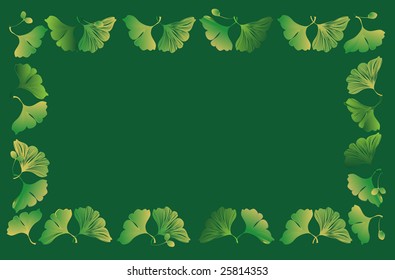 biloba leaf and seed frame on green