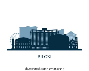 Biloxi skyline, monochrome silhouette. Vector illustration.