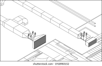 BIM air ducts design 3d illustration  vector