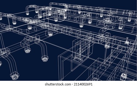 BIM air ducts design 3d vector illustration wireframe blueprint