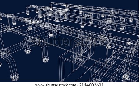 BIM air ducts design 3d vector illustration wireframe blueprint