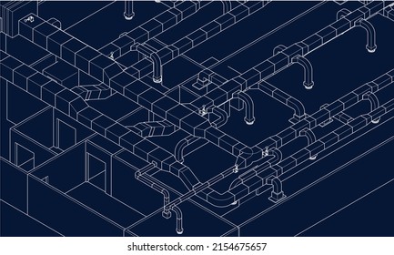 BIM air ducts design Architectural 3d illustration blueprint