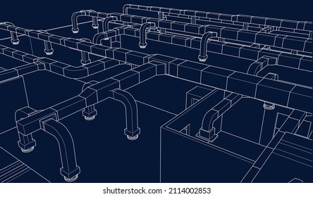 BIM air ducts perspective design 3d vector illustration blueprint