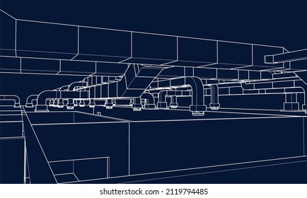 BIM air ducts perspective design 3d illustration vector eps 10 blueprint