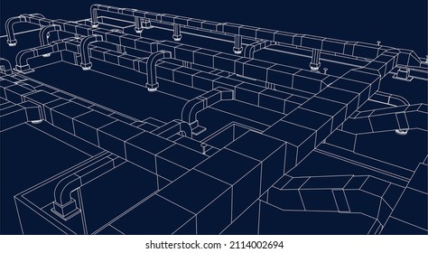 BIM Architectural air ducts perspective design 3d vector illustration blueprint