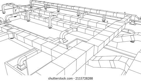 BIM Architectural air ducts perspective design 3d vector illustration