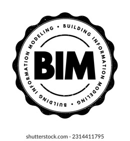 BIM Building Information Modeling - digital representation of physical and functional characteristics of a facility, acronym text concept stamp