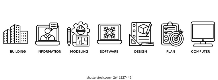 BIM icon set vector illustration concept relate to building information modeling with icon of building, information, modeling, software, design, plan, and computer