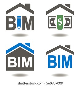 BIM vector icon eps 10 set building information modeling business industrial development physical web concept. Build, house, real estate, construction, architecture technology