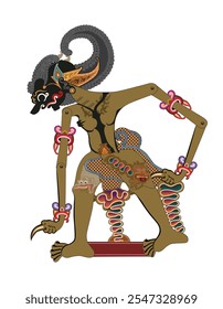 Bima wayang kulit puppet, Indonesian shadow puppet show, vector illustration style.