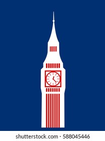 Bin Ben ( Elizabeth tower, Clock tower )- landmark of London city. Famous building of Houses of parliament. Vector illustration on blue field