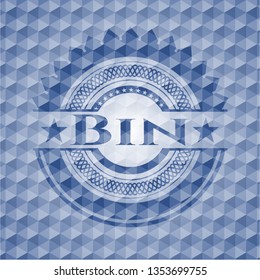 Bin blue emblem with geometric background.