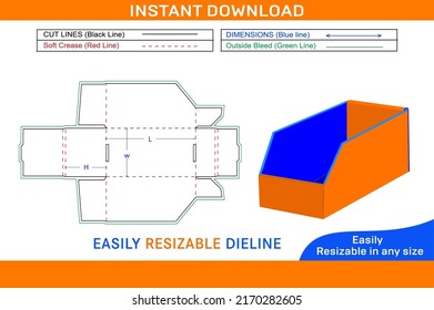 Bin Box, Corrugated Counter Display Box Die Cut Template And 3D Box Design