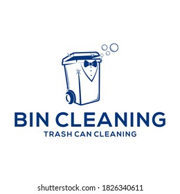 Bin cleaner logo design with character, good for mascot, logo industry,  flat color, style with blue.
