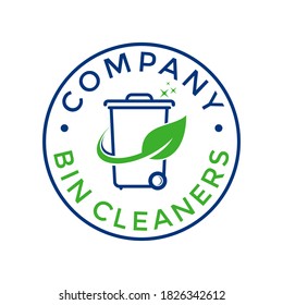 Bin cleaner logo design with character eco design, good for mascot, logo industry,  flat color, style with blue and green.