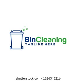 Bin cleaner logo design illustration, good for mascot, logo industry,  flat color, style with blue and green.