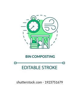 Bin composting concept icon. Composting method idea thin line illustration. Retaining warmth and moisture. Speeding up decomposition. Vector isolated outline RGB color drawing. Editable stroke