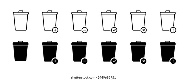 Bin, delete icons set. Online shopping bin vector icons