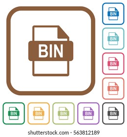 BIN file format simple icons in color rounded square frames on white background