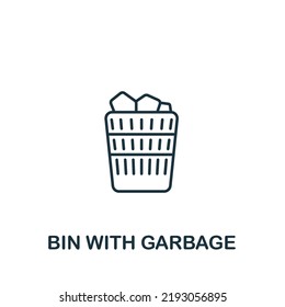 Bin With Garbage icon. Line simple icon for templates, web design and infographics