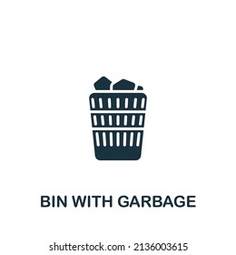 Bin With Garbage icon. Monochrome simple icon for templates, web design and infographics