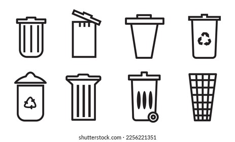 Bin garbage icon set. Trash can collection. Trash icons set. Web icon, delete button.Vector