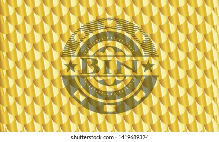 Bin gold emblem. Scales pattern. Vector Illustration. Detailed.