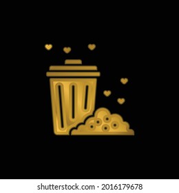 Bin gold plated metalic icon or logo vector