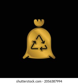 Bin gold plated metalic icon or logo vector