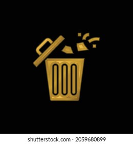 Bin gold plated metalic icon or logo vector